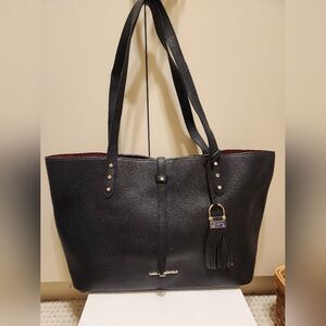 Karl Lagerfeld Paris "Lock Charm" Black Pebbled Leather Tote Bag, Retail $178